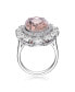 Sterling Silver with White Gold Plated Morganite Oval with Clear Round Cubic Zirconia Halo Ring