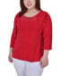 Фото #1 товара Plus Size 3/4 Sleeve Crepe Knit with Strip Details Top