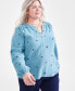 ფოტო #1 პროდუქტის Plus Size Cotton Printed Long-Sleeve Top, Created for Macy's