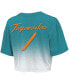 Фото #4 товара Women's Threads Tua Tagovailoa Aqua, White Miami Dolphins Drip-Dye Player Name and Number Tri-Blend Crop T-shirt
