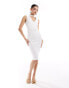 Фото #1 товара Vesper plunge chocker detail midi dress in white