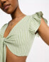 Vero Moda linen touch knot front crop top co-ord in green stripe