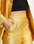 ASOS DESIGN occasion satin wide leg suit trouser in gold