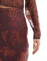 Wednesday's Girl bias cut floral burnout midaxi skirt co-ord in rust Красный, XS - фото #4