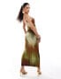 ASOS DESIGN mesh one shoulder cami midi dress with cut out in green ombre print