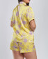 Plus Size Satin Print 2 Piece Notched Short Sleeve and Shorts Pajama Set