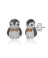 Sterling Silver with White Gold Plated and Multi Colored Cubic Zirconia Stud Earrings