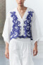 Zw collection blouse with contrast embroidery