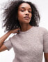 Topshop knitted fluffy t-shirt in stone