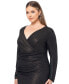 ფოტო #4 პროდუქტის Plus Size Ruched Foil-Knit Long-Sleeve Gown