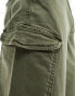 DTT slim fit garment dyed cuffed cargo trousers in khaki