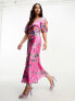 Фото #4 товара Hope & Ivy contrast print satin midi dress in pink