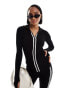 Threadbare Tall Ski knitted legging and zip up top in black with white contrast