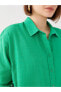Фото #4 товара Düz Uzun Kollu Oversize Keten Görünümlü Kadın Gömlek