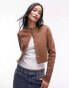 Topshop knitted compact micro cardi in camel