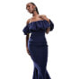 True Violet ruffle midi dress in navy