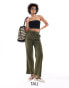 Фото #1 товара ONLY Tall linen texture wide leg trouser in khaki