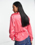 ASOS DESIGN satin shirt with button side and ruching in bright pink