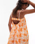 Topshop broderie strappy chuck on midi dress in orange floral