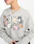 New Love Club cropped sweatshirt with cat print in grey melange