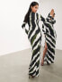 ASOS EDITION slinky jersey knot detail maxi dress in blurred black stripe