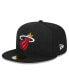 Men's Black Miami Heat Rally Drive Side Patch 59FIFTY Fitted Hat