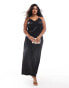 Фото #1 товара Vero Moda Curve satin maxi dress with lace trim in black