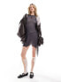 Фото #7 товара COLLUSION double layer mini dress with asymmetric hem in grey