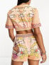 River Island co-ord crop beach shirt in orange tropical print