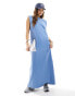 Фото #1 товара ASOS DESIGN crew neck maxi dress with shoulder pad in blue denim wash