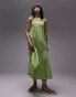 Topshop tie strap broderie midi beach dress in green