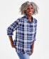 Фото #1 товара Petite Payton Plaid Long-Sleeve Boyfriend Tunic, Created for Macy's