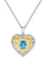 Фото #3 товара Enchanted Disney Fine Jewelry swiss Blue Topaz (5/8 ct. t.w.) & Diamond (1/6 ct. t.w.) Princess Heart Filigree Pendant Necklace in Sterling Silver & 10k Gold, 16" + 2" extender