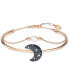 Rose Gold-Tone Pavé Crescent Moon & Imitation Pearl Double-Row Bangle Bracelet