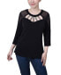 Фото #1 товара Petite 3/4 Sleeve Top with Neckline Cutouts and Stones