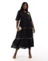 Never Fully Dressed Plus embroidered contrast stitch midaxi shirt dress in black