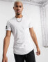 Jack & Jones curved hem t-shirt with striped sleeves in white