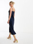 Little Mistress satin one shoulder midi dress in navy 44 - фото #3