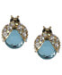 Gold-Tone Blue Glass Crystal Bug Stud Earrings
