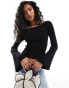 Фото #1 товара Pieces structured rib knit top with flared sleeve in black