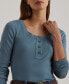 Фото #3 товара Women's Rib-Knit Henley Tee