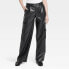 Women's High-Rise Straight Faux Leather Cargo Pants - A New Day Black 0
