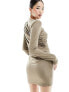 Edited long sleeve drape mini dress in camel 40 - фото #3