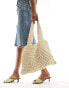 Glamorous beaded crochet shoulder tote bag in cream