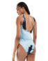 ASOS DESIGN Tall Whitney square neck swimsuit in blue watercolour