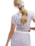 Фото #3 товара ASOS DESIGN mix & match fitted pyjama tee with picot trim and scrunchie in lilac