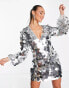 ASOS DESIGN disc embellished mini dress with tie detail in silver