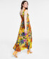 Printed Square-Neck Smocked-Back Maxi Dress