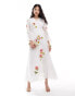 Hope & Ivy wrap maxi dress with floral embroidery in white