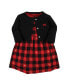 ფოტო #1 პროდუქტის Toddler Girls Hudson Cotton Dress and Cardigan Set, Gold Heart Buffalo Plaid